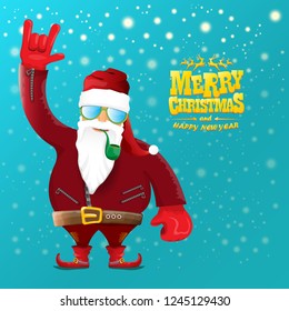 vector rock n roll santa claus with smoking pipe, santa beard and funky santa hat. Christmas hipster poster for party or greeting card. vector bad santa xmas poster background