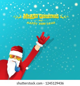 vector rock n roll santa claus with smoking pipe, santa beard and funky santa hat. Christmas hipster poster for party or greeting card. vector bad santa xmas poster background