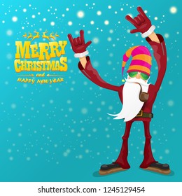 vector rock n roll santa claus with smoking pipe, santa beard and funky santa hat. Christmas hipster poster for party or greeting card. vector bad santa xmas poster background
