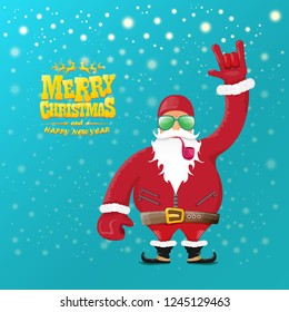 vector rock n roll santa claus with smoking pipe, santa beard and funky santa hat. Christmas hipster poster for party or greeting card. vector bad santa xmas poster background