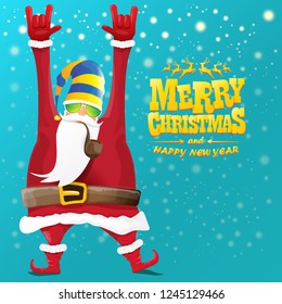 vector rock n roll santa claus with smoking pipe, santa beard and funky santa hat. Christmas hipster poster for party or greeting card. vector bad santa xmas poster background
