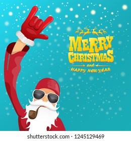 vector rock n roll santa claus with smoking pipe, santa beard and funky santa hat. Christmas hipster poster for party or greeting card. vector bad santa xmas poster background