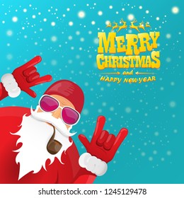 vector rock n roll santa claus with smoking pipe, santa beard and funky santa hat. Christmas hipster poster for party or greeting card. vector bad santa xmas poster background