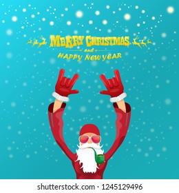 vector rock n roll santa claus with smoking pipe, santa beard and funky santa hat. Christmas hipster poster for party or greeting card. vector bad santa xmas poster background