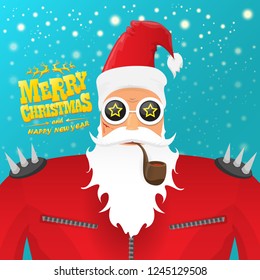vector rock n roll santa claus with smoking pipe, santa beard and funky santa hat. Christmas hipster poster for party or greeting card. vector bad santa xmas poster background