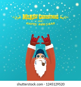 vector rock n roll santa claus with smoking pipe, santa beard and funky santa hat. Christmas hipster poster for party or greeting card. vector bad santa xmas poster background