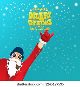 vector rock n roll santa claus with smoking pipe, santa beard and funky santa hat. Christmas hipster poster for party or greeting card. vector bad santa xmas poster background