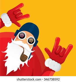 vector rock n roll santa claus with smoking pipe. Christmas hipster poster for party or greeting card. vector bad santa xmas poster background