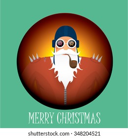 vector rock n roll santa claus with smoking pipe. Christmas hipster poster for party or greeting card. vector bad santa xmas poster background