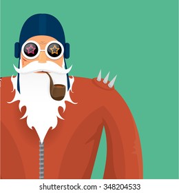 vector rock n roll santa claus with smoking pipe. Christmas hipster poster for party or greeting card. vector bad santa xmas poster background
