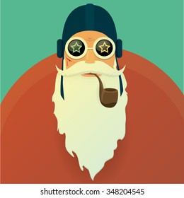 vector rock n roll santa claus with smoking pipe. Christmas hipster poster for party or greeting card. vector bad santa xmas poster background