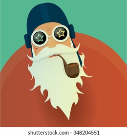 vector rock n roll santa claus with smoking pipe. Christmas hipster poster for party or greeting card. vector bad santa xmas poster background