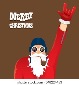vector rock n roll santa claus with smoking pipe. Christmas hipster poster for party or greeting card. vector bad santa xmas poster background