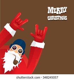 vector rock n roll santa claus with smoking pipe. Christmas hipster poster for party or greeting card. vector bad santa xmas poster background