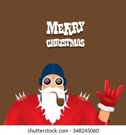 vector rock n roll santa claus with smoking pipe. Christmas hipster poster for party or greeting card. vector bad santa xmas poster background