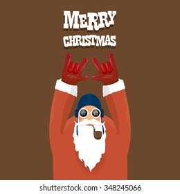 vector rock n roll santa claus with smoking pipe. Christmas hipster poster for party or greeting card. vector bad santa xmas poster background