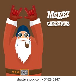 vector rock n roll santa claus with smoking pipe. Christmas hipster poster for party or greeting card. vector bad santa xmas poster background