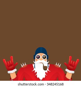 vector rock n roll santa claus with smoking pipe. Christmas hipster poster for party or greeting card. vector bad santa xmas poster background