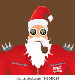 vector rock n roll santa claus with smoking pipe. Christmas hipster poster for party or greeting card. vector bad santa xmas poster background