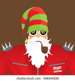 vector rock n roll santa claus with smoking pipe. Christmas hipster poster for party or greeting card. vector bad santa xmas poster background