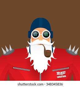 vector rock n roll santa claus with smoking pipe. Christmas hipster poster for party or greeting card. vector bad santa xmas poster background