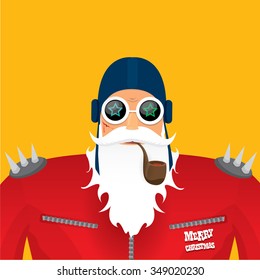 vector rock n roll santa claus with smoking pipe. Christmas hipster poster for party or greeting card. vector bad santa xmas poster background