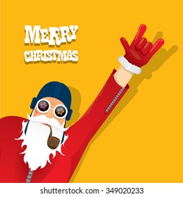vector rock n roll santa claus with smoking pipe. Christmas hipster poster for party or greeting card. vector bad santa xmas poster background