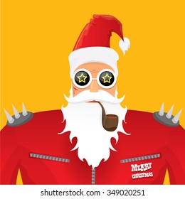 vector rock n roll santa claus with smoking pipe. Christmas hipster poster for party or greeting card. vector bad santa xmas poster background