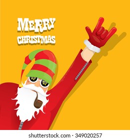 vector rock n roll santa claus with smoking pipe. Christmas hipster poster for party or greeting card. vector bad santa xmas poster background