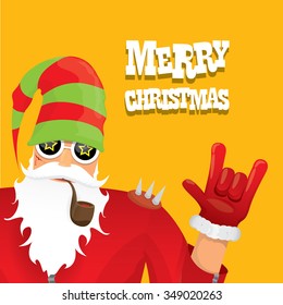 vector rock n roll santa claus with smoking pipe. Christmas hipster poster for party or greeting card. vector bad santa xmas poster background