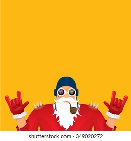 vector rock n roll santa claus with smoking pipe. Christmas hipster poster for party or greeting card. vector bad santa xmas poster background