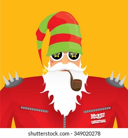 vector rock n roll santa claus with smoking pipe. Christmas hipster poster for party or greeting card. vector bad santa xmas poster background