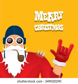 vector rock n roll santa claus with smoking pipe. Christmas hipster poster for party or greeting card. vector bad santa xmas poster background