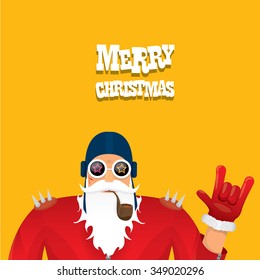 vector rock n roll santa claus with smoking pipe. Christmas hipster poster for party or greeting card. vector bad santa xmas poster background