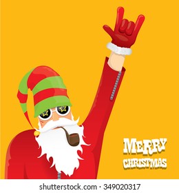 vector rock n roll santa claus with smoking pipe. Christmas hipster poster for party or greeting card. vector bad santa xmas poster background