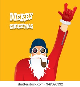 vector rock n roll santa claus with smoking pipe. Christmas hipster poster for party or greeting card. vector bad santa xmas poster background