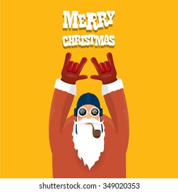 vector rock n roll santa claus with smoking pipe. Christmas hipster poster for party or greeting card. vector bad santa xmas poster background