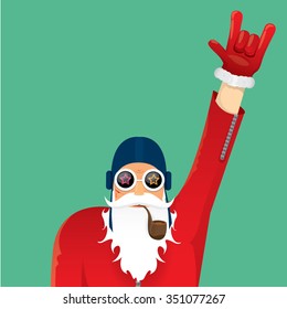 vector rock n roll santa claus with smoking pipe. Christmas hipster poster for party or greeting card. vector bad santa xmas poster background