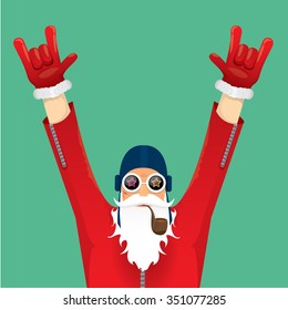 vector rock n roll santa claus with smoking pipe. Christmas hipster poster for party or greeting card. vector bad santa xmas poster background