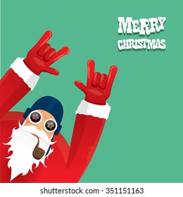 vector rock n roll santa claus with smoking pipe. Christmas hipster poster for party or greeting card. vector bad santa xmas poster background