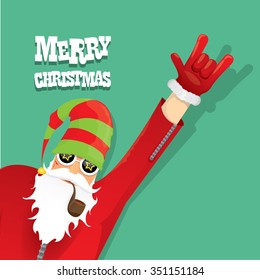 vector rock n roll santa claus with smoking pipe. Christmas hipster poster for party or greeting card. vector bad santa xmas poster background