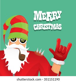 vector rock n roll santa claus with smoking pipe. Christmas hipster poster for party or greeting card. vector bad santa xmas poster background
