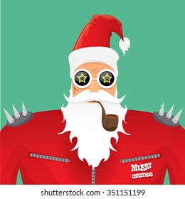 vector rock n roll santa claus with smoking pipe. Christmas hipster poster for party or greeting card. vector bad santa xmas poster background