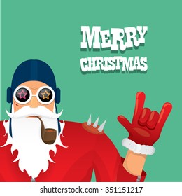vector rock n roll santa claus with smoking pipe. Christmas hipster poster for party or greeting card. vector bad santa xmas poster background