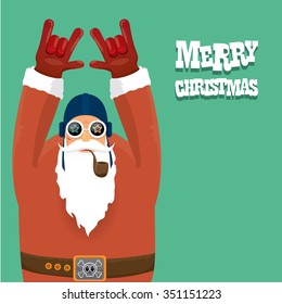 vector rock n roll santa claus with smoking pipe. Christmas hipster poster for party or greeting card. vector bad santa xmas poster background