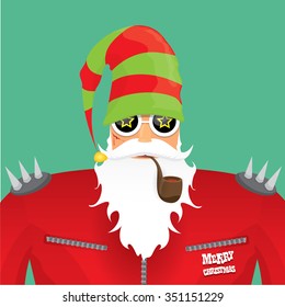 vector rock n roll santa claus with smoking pipe. Christmas hipster poster for party or greeting card. vector bad santa xmas poster background