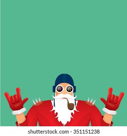 vector rock n roll santa claus with smoking pipe. Christmas hipster poster for party or greeting card. vector bad santa xmas poster background