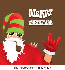 vector rock n roll santa claus with smoking pipe. Christmas hipster poster for party or greeting card. vector bad santa xmas poster background