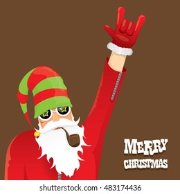 vector rock n roll santa claus with smoking pipe. Christmas hipster poster for party or greeting card. vector bad santa xmas poster background