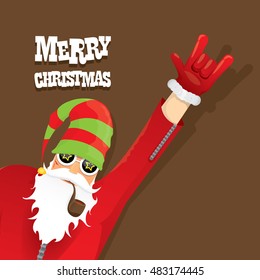 vector rock n roll santa claus with smoking pipe. Christmas hipster poster for party or greeting card. vector bad santa xmas poster background